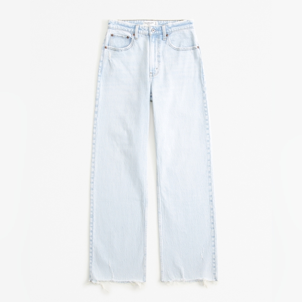 A&F High Rise 90s Relaxed Jean - Light Hem Distress